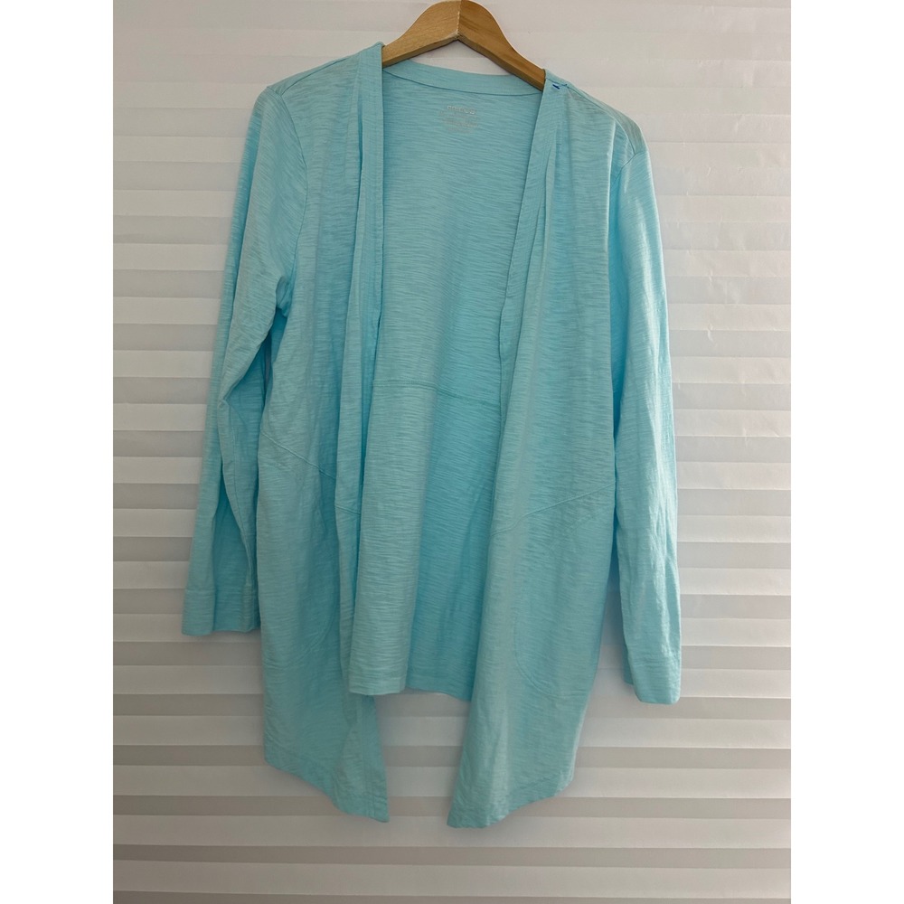 Chicos The Ultimate Tee Cardigan Pastel Aqua Blue Slub Open Front Pockets Size 2